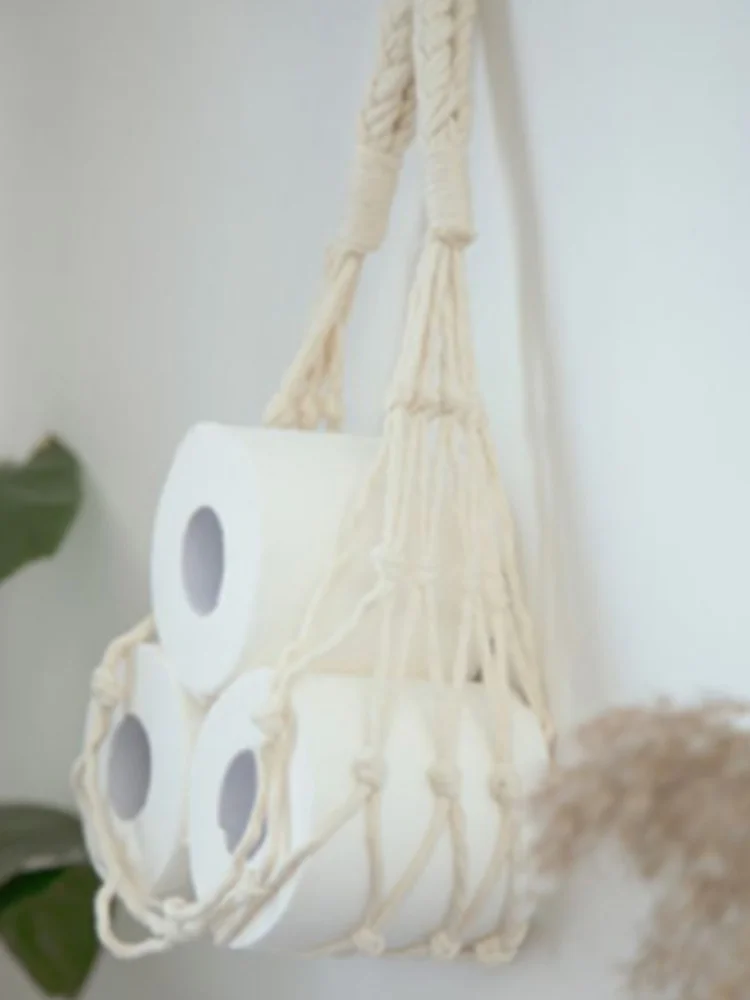 Home Hanging Cotton Rope Holder For Toilet Paper Magazine Books Holder Hotel Storage Hanging Pocket Rack Bathroom Decor