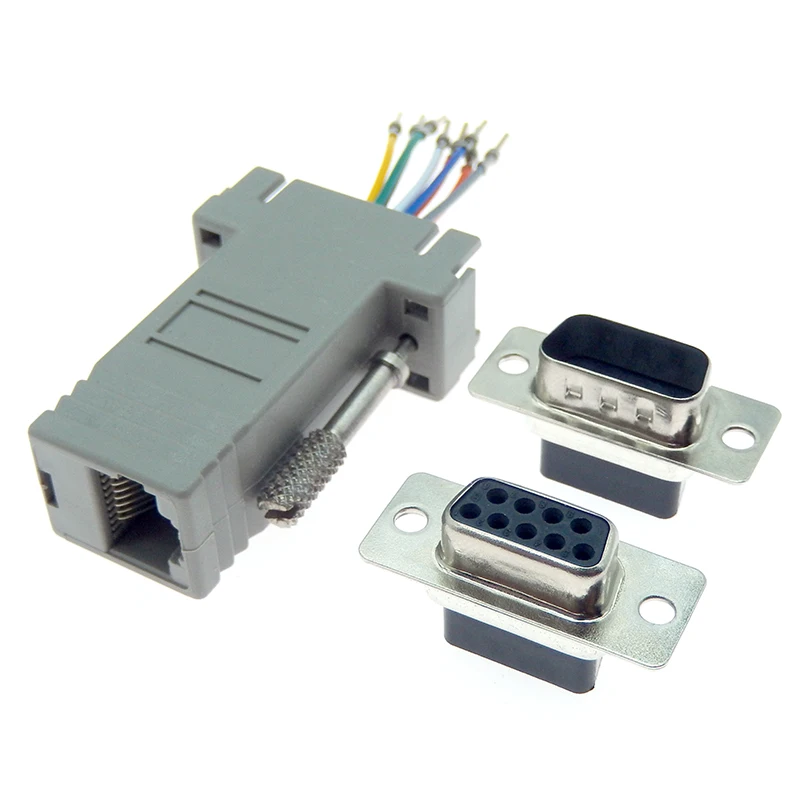 DB9 male female DB9 9PIN serial port connector to RJ45 FEMALE adapter D-SUB RS232 COM Port To LAN Ethernet Port Converter