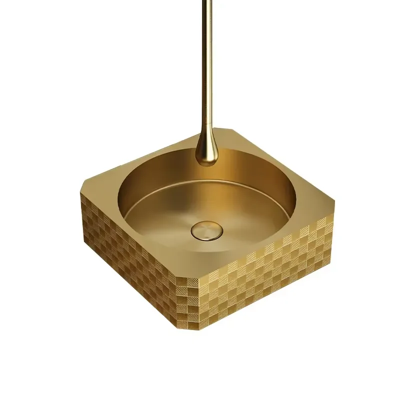 Gold Stainless Steel Column Sink Basin Single Above Counter Modern with Faucet and Drain Kit
