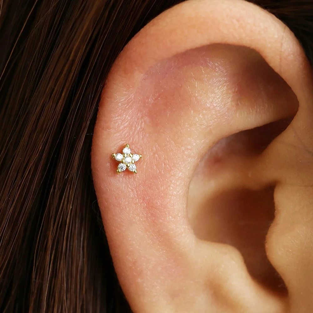 1PC Modny kolczyk ze stali nierdzewnej Mini CZ Zircon Flower Stud Earring Tragus Chrząstka Helix Hoop Conch Rook Daith Lobe Piercing Biżuteria — zdjęcie 6
