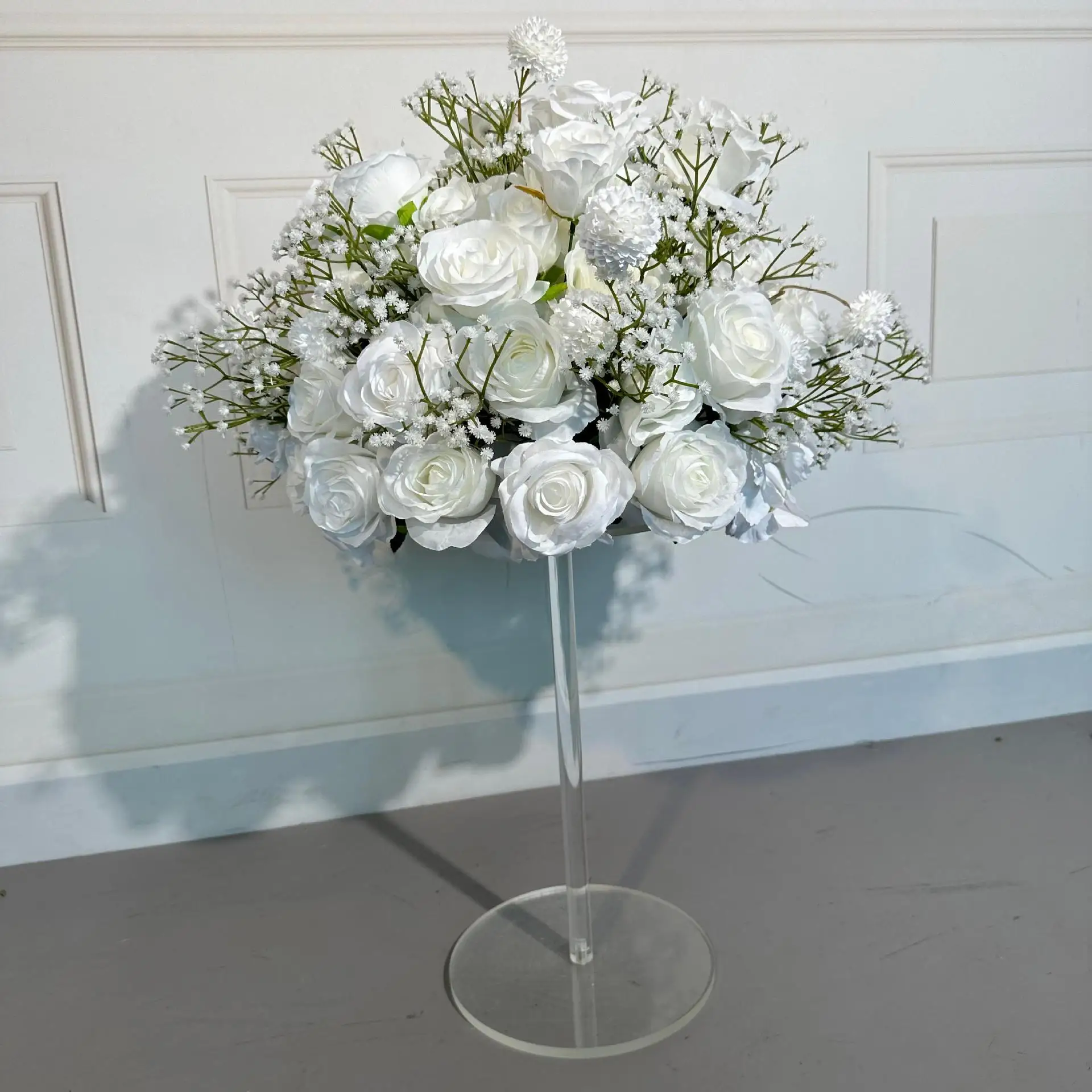 Luxuriöse Hochzeitstisch-Dekoration Blumenball Weiße Rose Eukalyptusblätter Deko Wegführung Blumenball Bühnendekoration – Detail 4