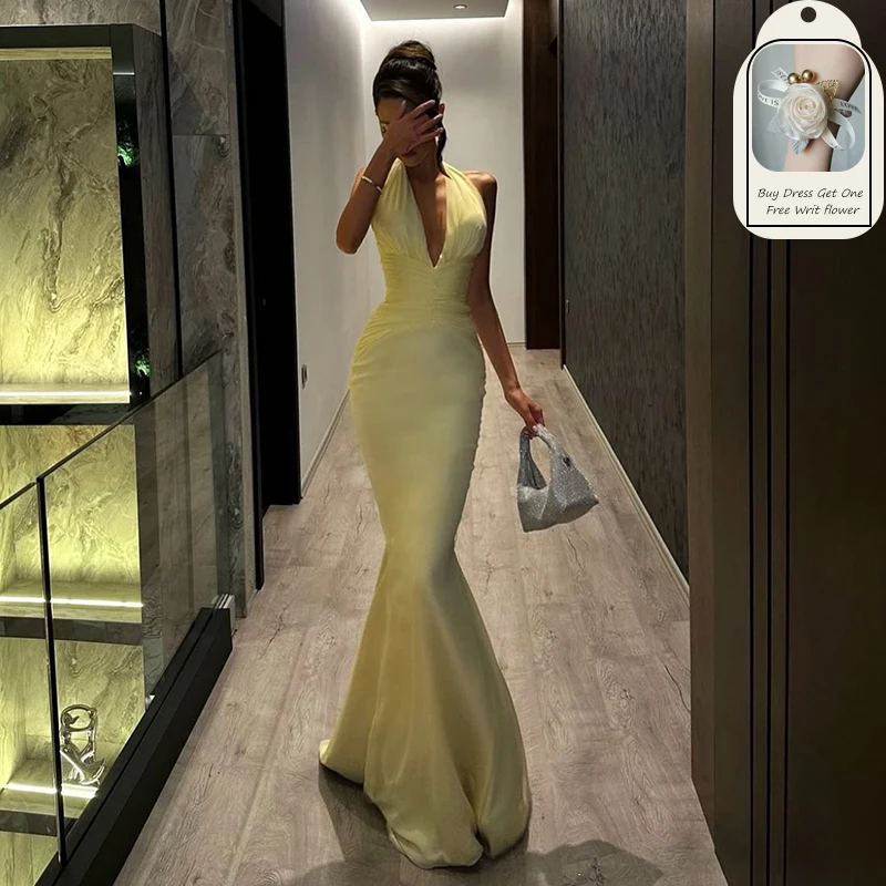 Thinyfull Sexy Meerjungfrau Prom Abendkleider Saudi-Arabien Neckholder Rückenfreies Partykleid Frauen Cocktail Prom Kleider Angepasst