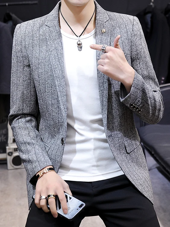 Stylish Men's Pinstripe Blazer Suit for Office And Daily Business Wear Classic Fit Single-breasted Long Sleeve