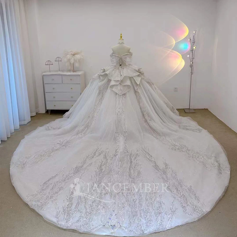 تخصيص الكرة بثوب قصير الأكمام فساتين الزفاف حزب فساتين السهرة الأبيض أنيقة مطرز أثواب الزفاف Fساتين الحفلة #2