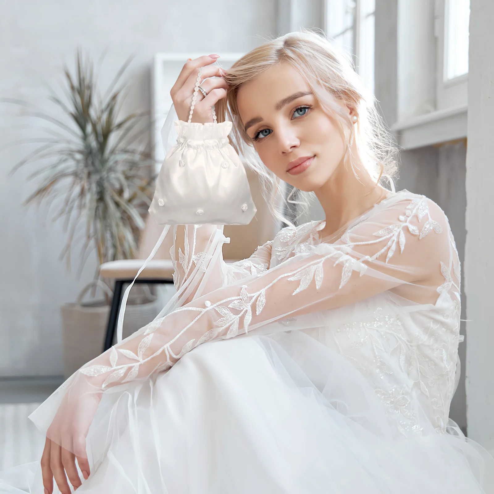 

Bridal Flower Bag Satin White 22x21x05cm Wedding Dolly Bag Bridesmaid Handbag Evening Reticule Purses Bride Basket