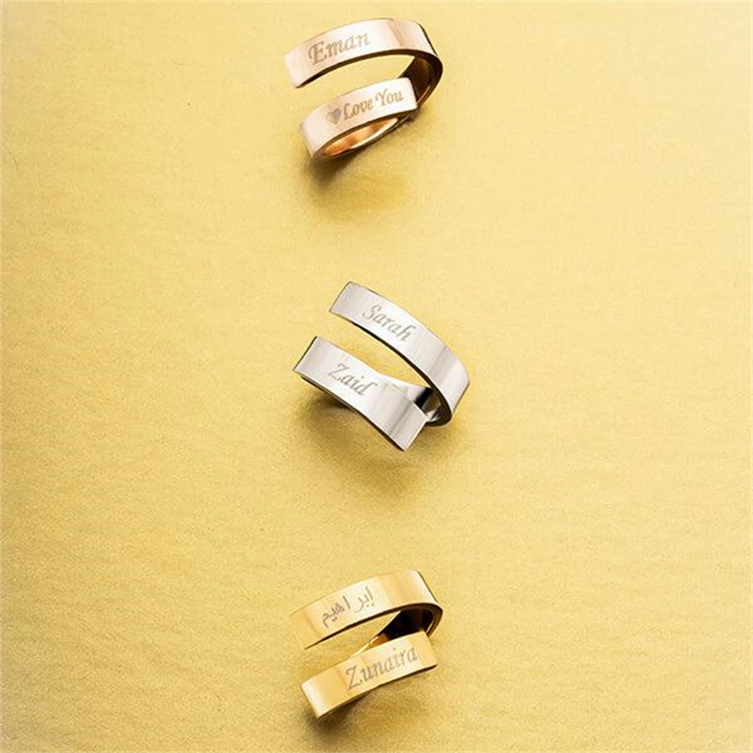 

CUSTOM 2-NAME SPIRAL RING Personalized Custom Arabic Name Carving Date Ring Mother's Day Gifts For Mom Couple Rings For Her