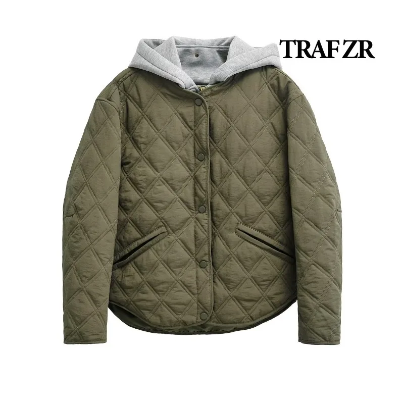 TRAF ZR Hooded Coat for Women Snow Parka Elegant Luxury Women\'s Coat Warm Woman Winter Coats American Retro Padded Coats