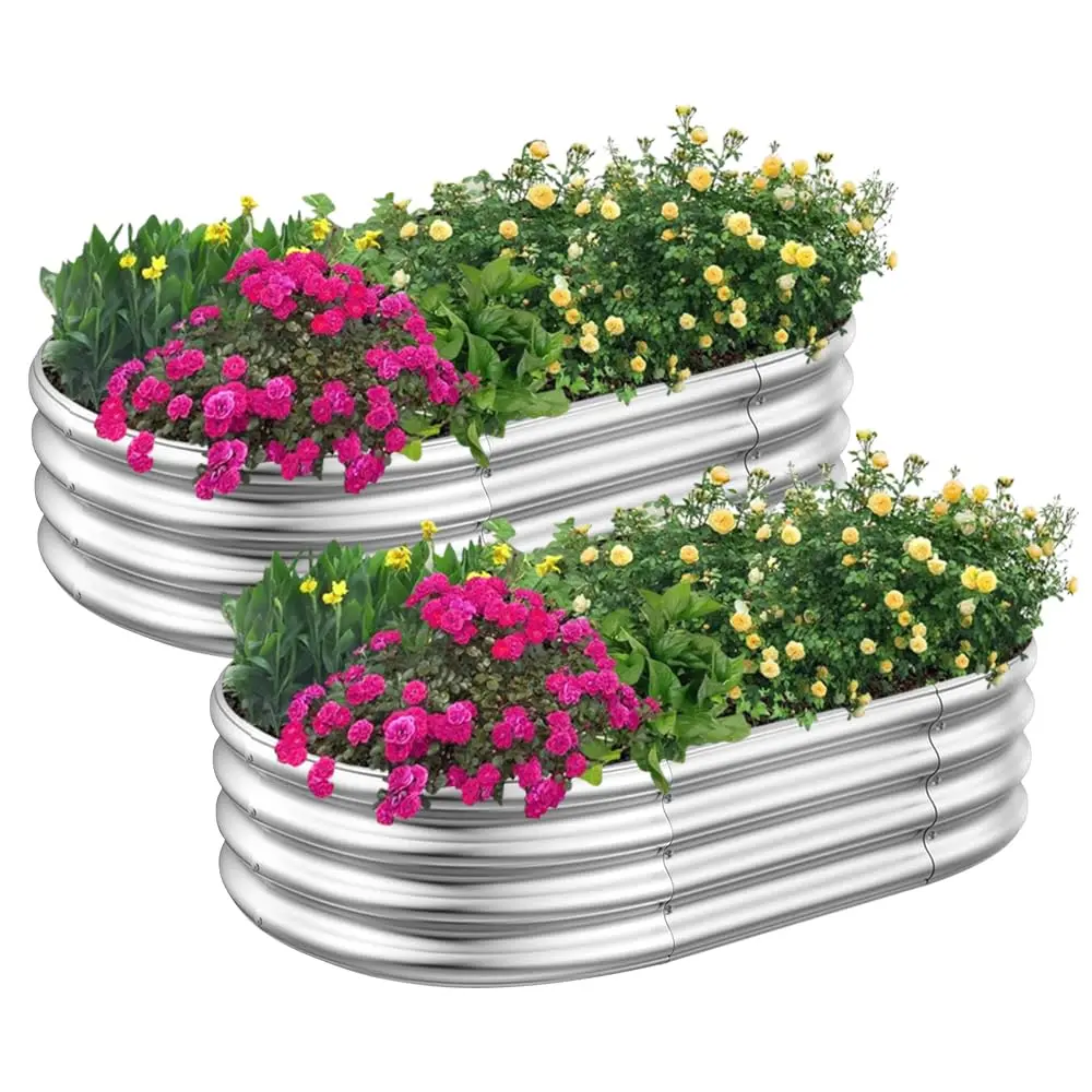 

4x2x1ft Raised Garden Beds Outdoor Kit, Galvanized Oval Planter Box, Metal Bottomless Elevated Garden Boxes Set for Planting Veg