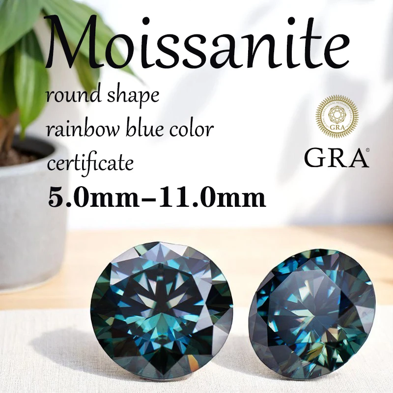 

Round Cut Moissanite Rainbow Blue Color DIY Charms Ring Necklace Earring Main Materials with Certificate Extremely Shiny Quality