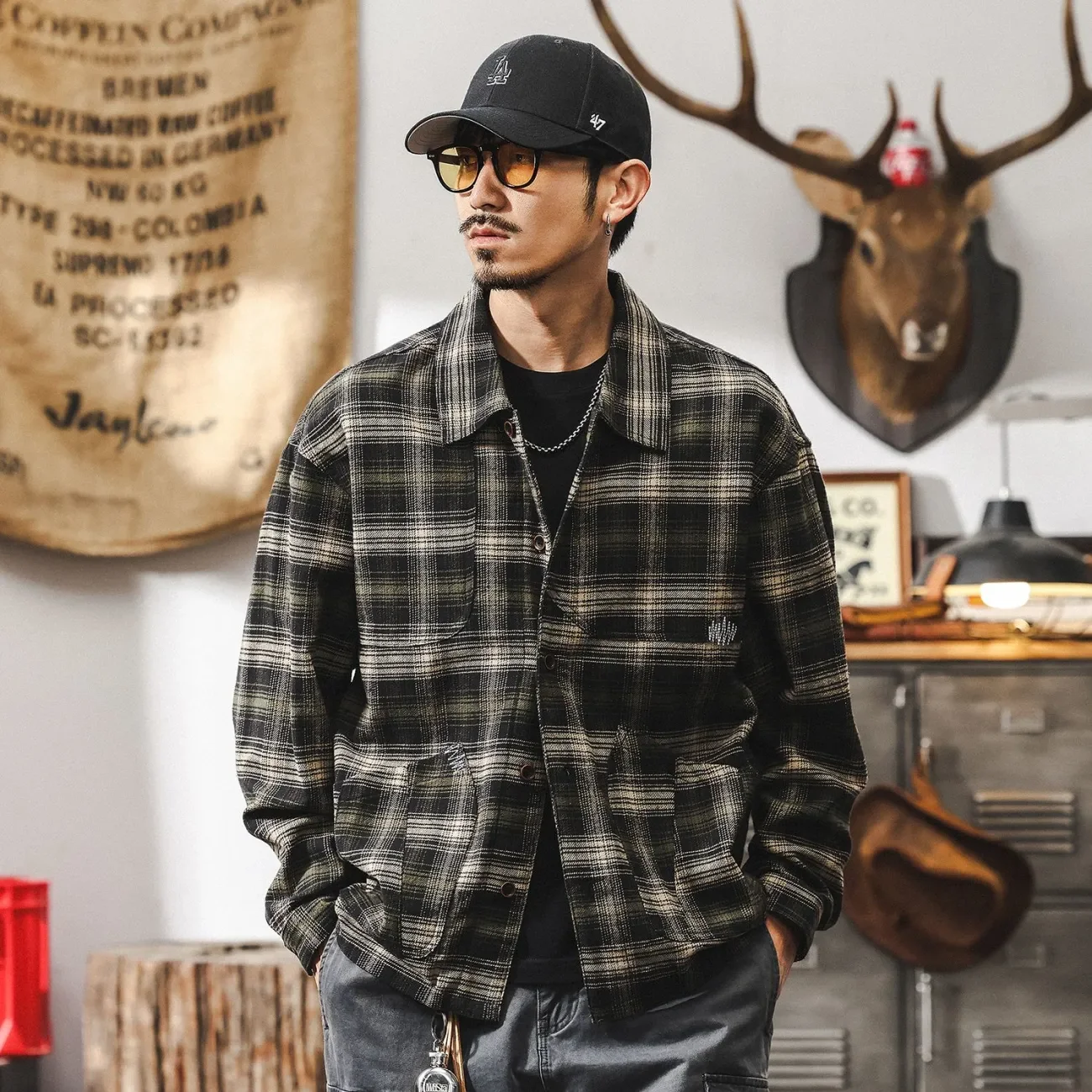 

American plaid shirt 2025 Spring and Autumn New Fashion Brand Casual Loose Working Shirt Men's Long Sleeve