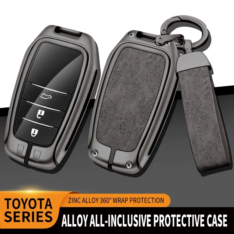 

New Zinc Alloy Leather Car Key Case Cover Shell For Toyota CHR Hilux Fortuner Land Cruiser 200 Camry Corolla Crown RAV4 Highland