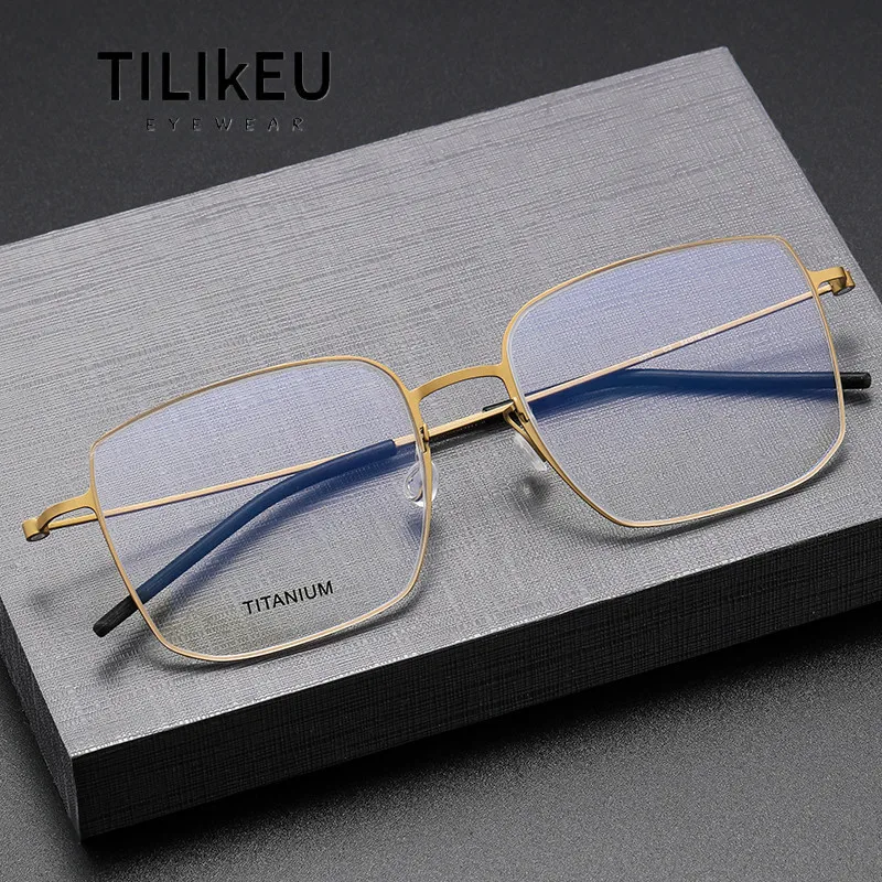 

Denmark Handmade Screwless Glasses Frames Pure Titanium Thin-Rim Square Designer Men Eyeglasses Myopia Ultralight Glasses Gafas