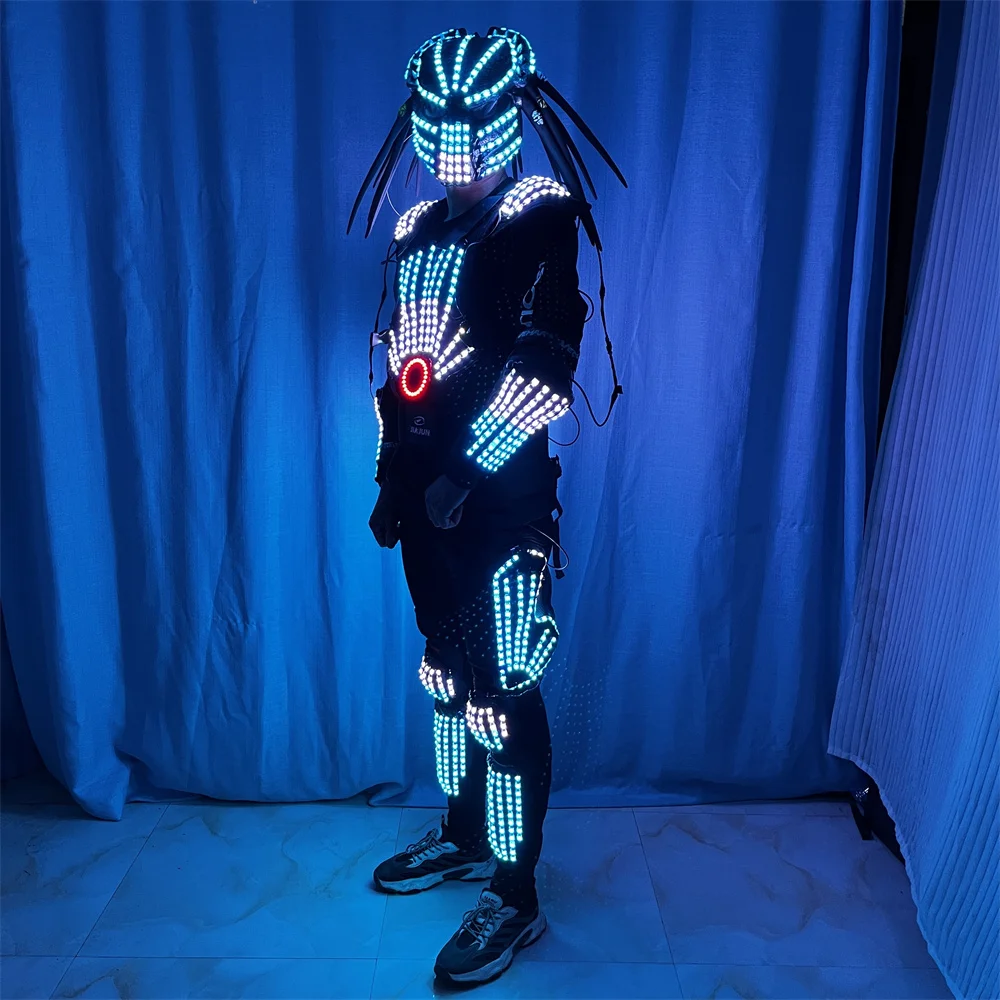 Cool Full Color LED Light Robot Costume Jacket Helmet Bar DJ Music Festivals Laser Gloves Helmet Luminous Suit Jacket Clothing