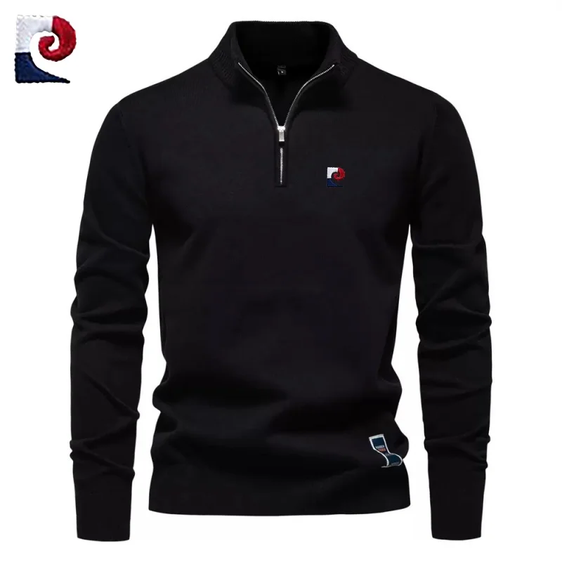 قميص بولو محبوك عالي الجودة بنصف سحاب للرجال جديد، كاجوال، دافئ ومتعدد الاستخدامات