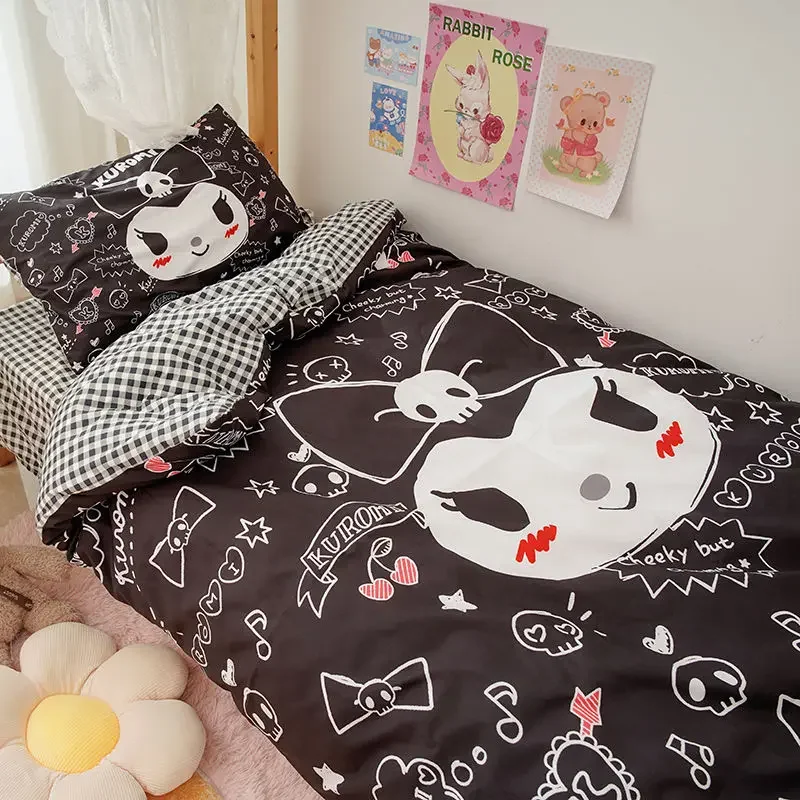 Kuromi Cartoon Standard Double Bed Four-piece Set Big sieze 230X230CM Sheet Quilt Cover Pillowcase