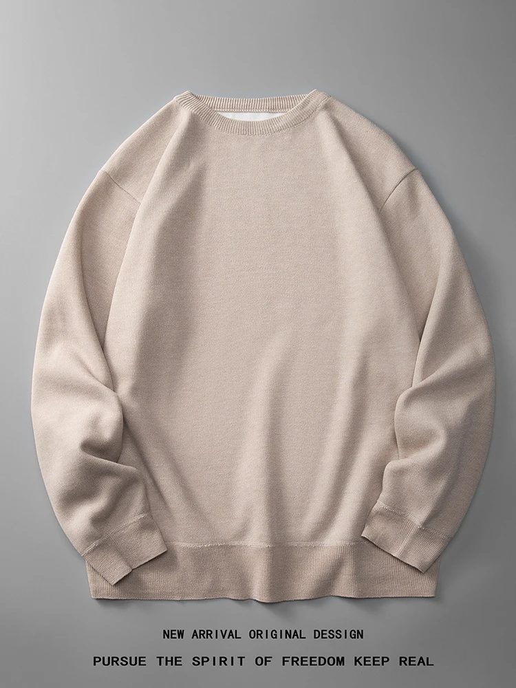 

Мужской вязаный свитер с круглым вырезом, повседневный, свободного кроя, весна-осень, новинка, модный молодежный базовый лонгслив