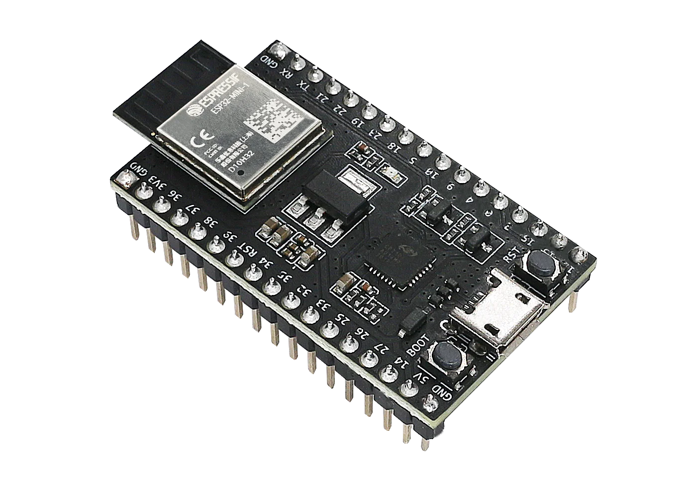 ESP32-DevKitM-1 Board w/ ESP32-MINI-1/U, USB Power & Programming, Headers, Dual Buttons (Reset/Download)