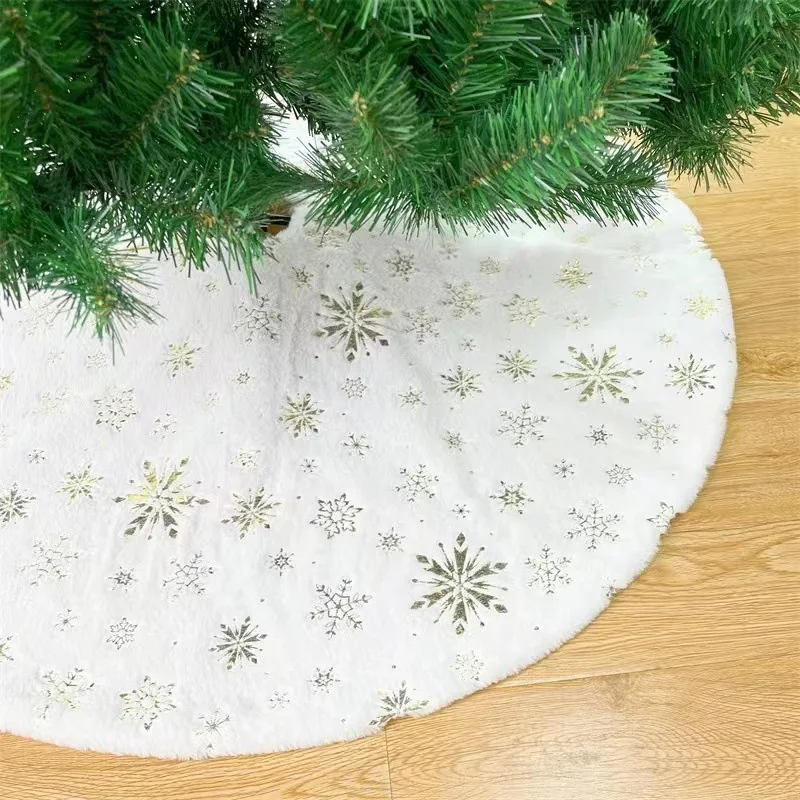 Christmas Tree Skirt, Beaded Snowflake, Sparkle, Plush, White, Home Party Decorations, 78cm