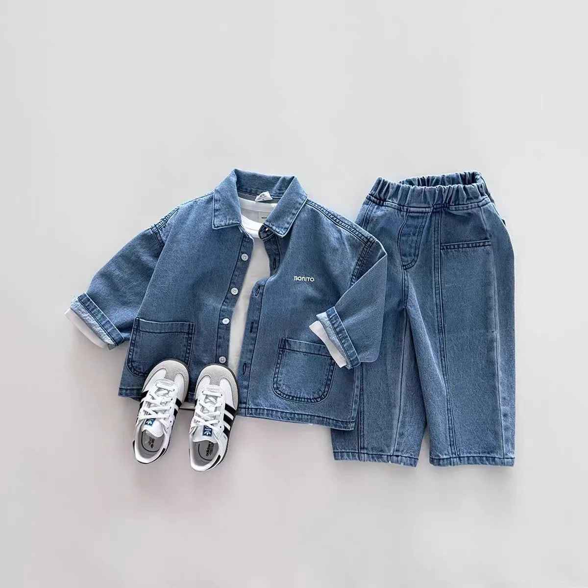 

2025 Autumn New Baby Long Sleeve Clothes Set Boys Girls Denim Cardigan Coat + Casual Pants 2pcs Suit Infant Loose Jeans Outfits