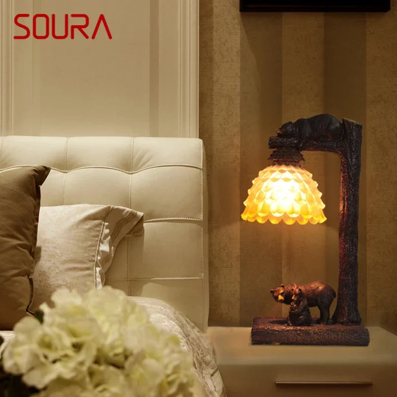 

SOURA Nordic ModernTable Lamp American Retro LED Bedroom Bedside Lamp Personalized And Creative Decorative Homestay Desk Light