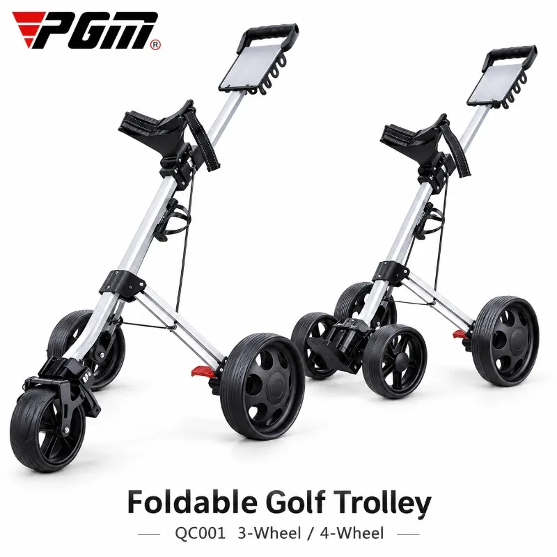 PGM Golf Trolley Foldable Push Pull Cart Aluminum Alloy 3 Wheel 4 Wheel Hand Cart QC001