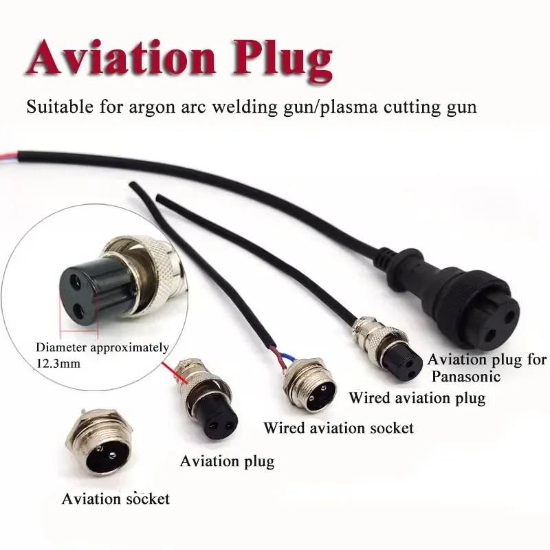 2Pin Connector Cable for Argon Arc Welding Gun/Plasma Cutting Gun 2 Hole Aviation Plug Socket with Wire Switch Control Line