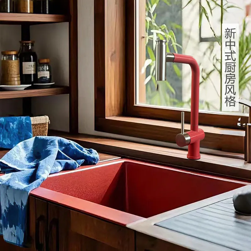CF-24 Song aesthetic brick red quartz stone sink set kitchen sink seamless integration