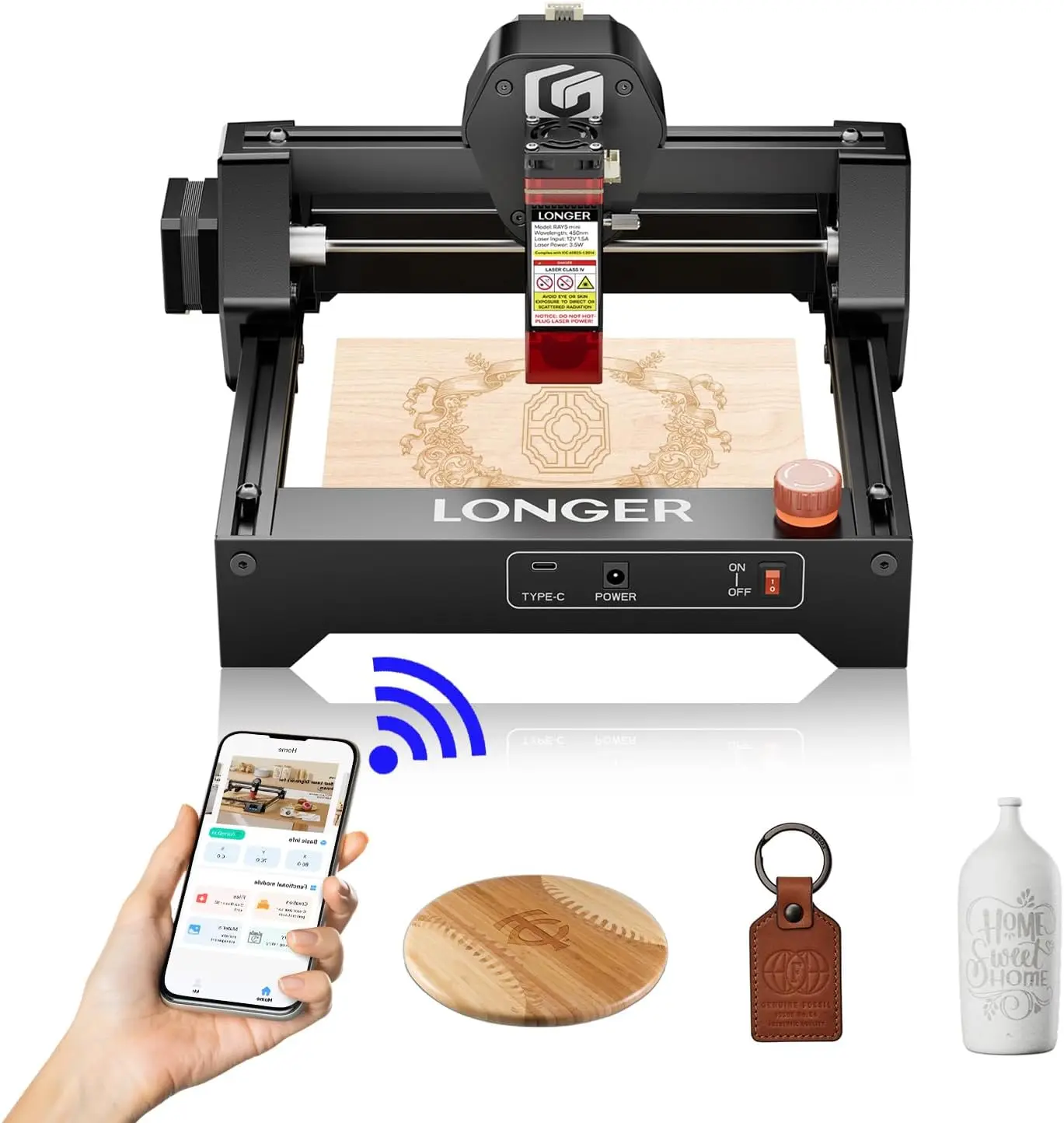 

High Speed Laser Engraver Cutter 2.5W 12000mmmin Engraving Area 140x130mm WiFi Emergency Stop Wood Acrylic Leather DIY CNC Laser