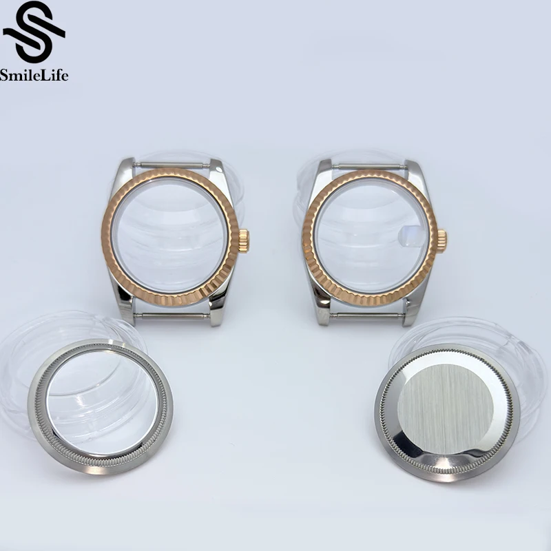 

SmileLife Sapphire Glass 36mm/39mm For Men Watch Case Fit NH34 NH35 NH36 Movement Waterproof Rose GOLD-Silver 316L Stainless