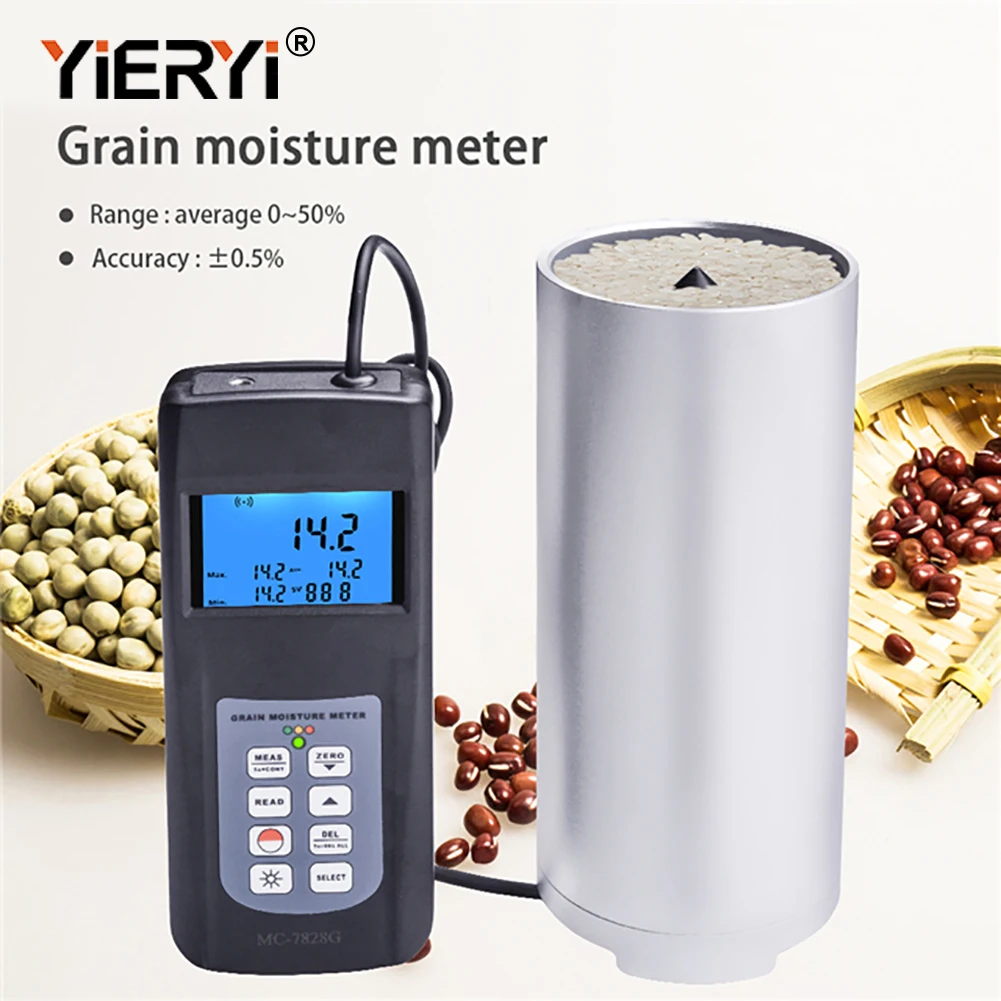 Yieryi MC7828G Grain Moisture Meter 0-50% Digital Cup Type Coffee Bean Humidity Monitor Tester for Wheat Corn Rice Sesame Cotton