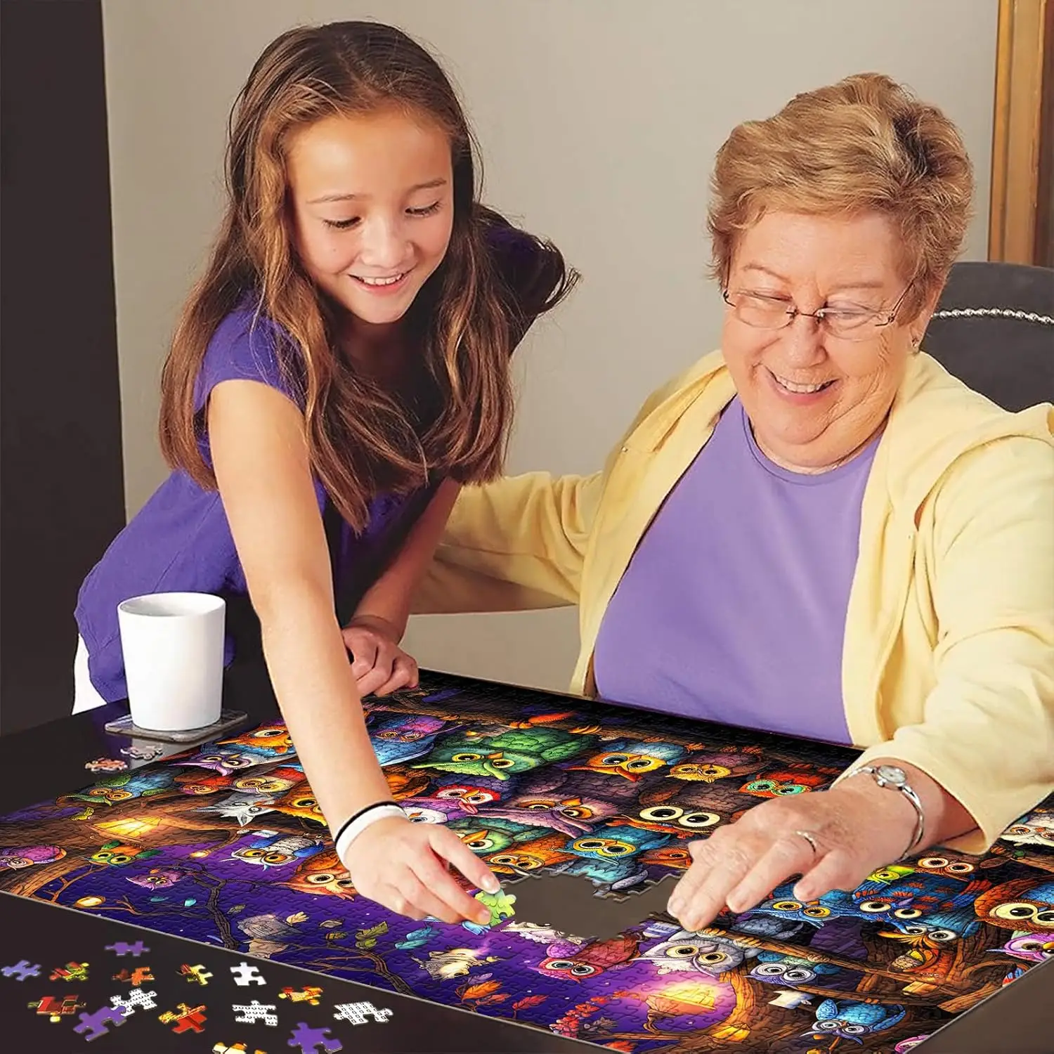 البومة الأسرة لغز للكبار 150/300/500/1000 قطعة بانوراما الألغاز الاسترخاء والأسرة متعة لغز هدية عيد ميلاد #3