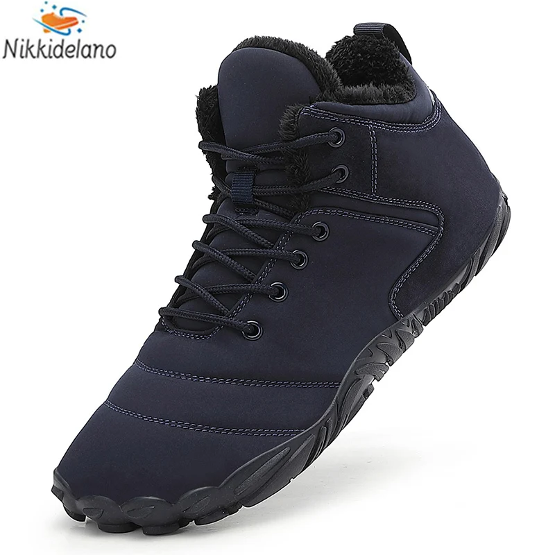 Botas de invierno para hombre y mujer, botines descalzos para exteriores, zapatos de nieve cálidos de felpa, zapatillas antideslizantes, talla grande 47