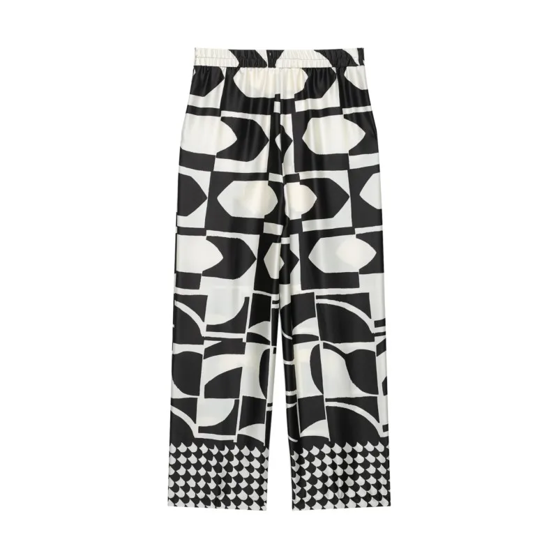 HipSeam Women's High-Waist Pants Set Two Piece New 2026 Summer Geometric Print Top Elastic Waist Trousers Female Outfit