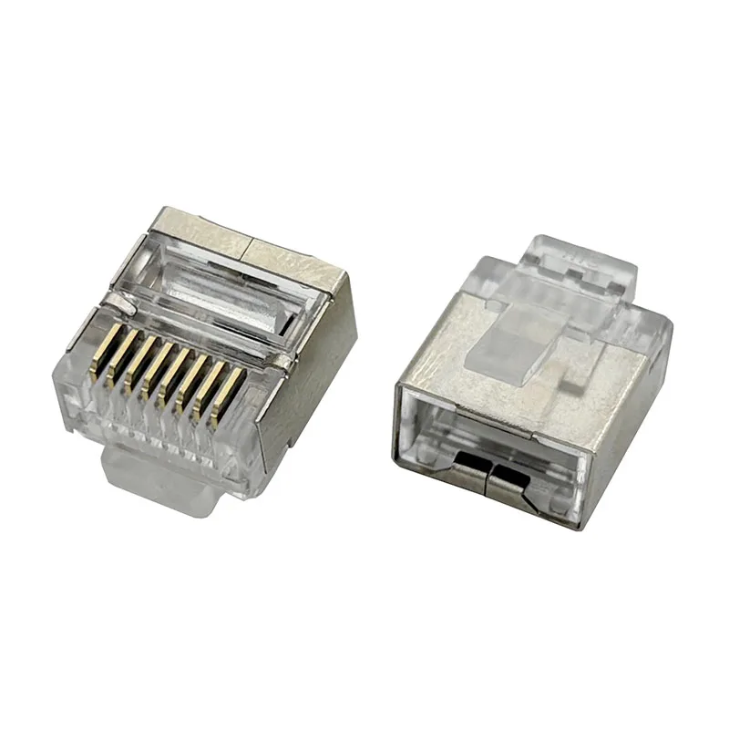 

50PCS RJ45 shielded housing short body gold-plated crystal connector with 8P8C flat network cable connector, one-piece OD 1.0mm