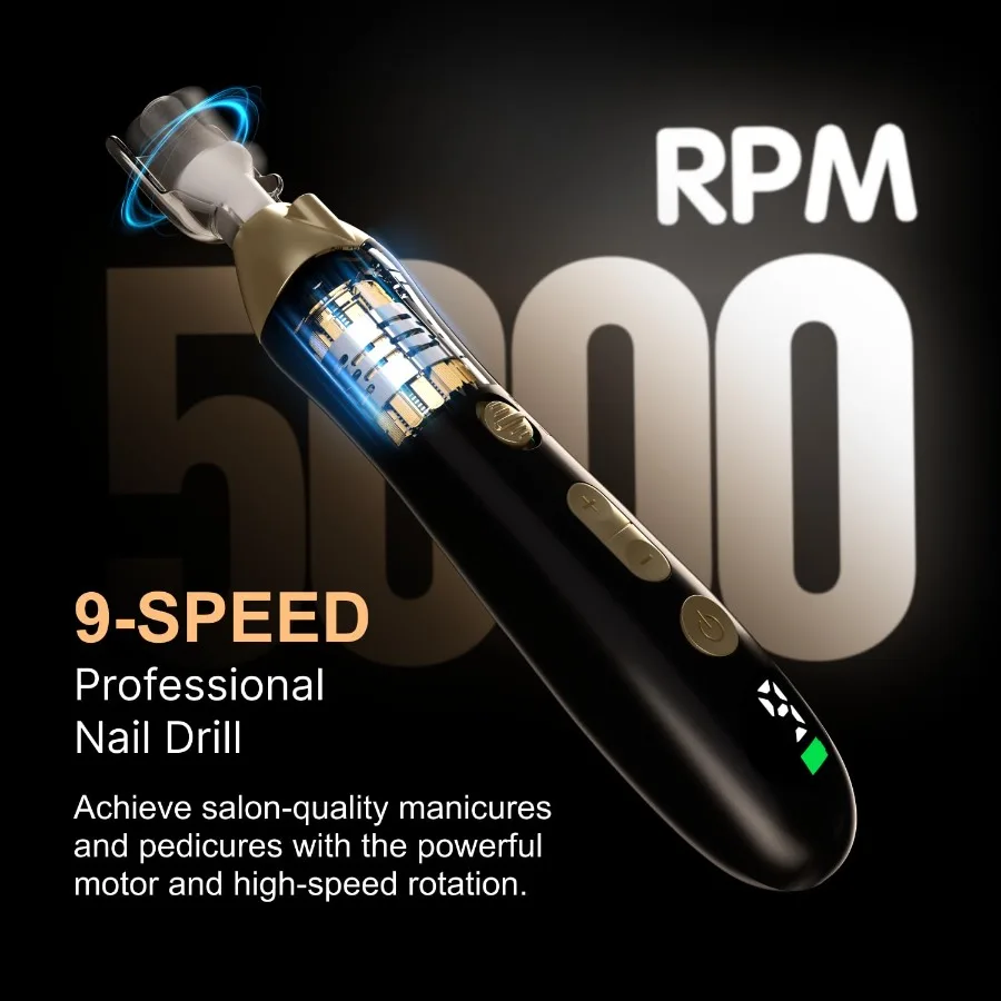 Kit de broca elétrica sem fio recarregável para lixa de unhas com velocidade variável de 9 velocidades para unhas em pó de imersão em gel acrílico portátil e