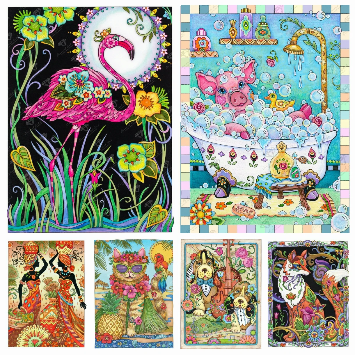 

5D DIY Diamond Painting Fantasy Colorful Animals Artwork Flamingo Pig Embroidery Mosaic Cross Stitch Handicraft Home Decor Gift