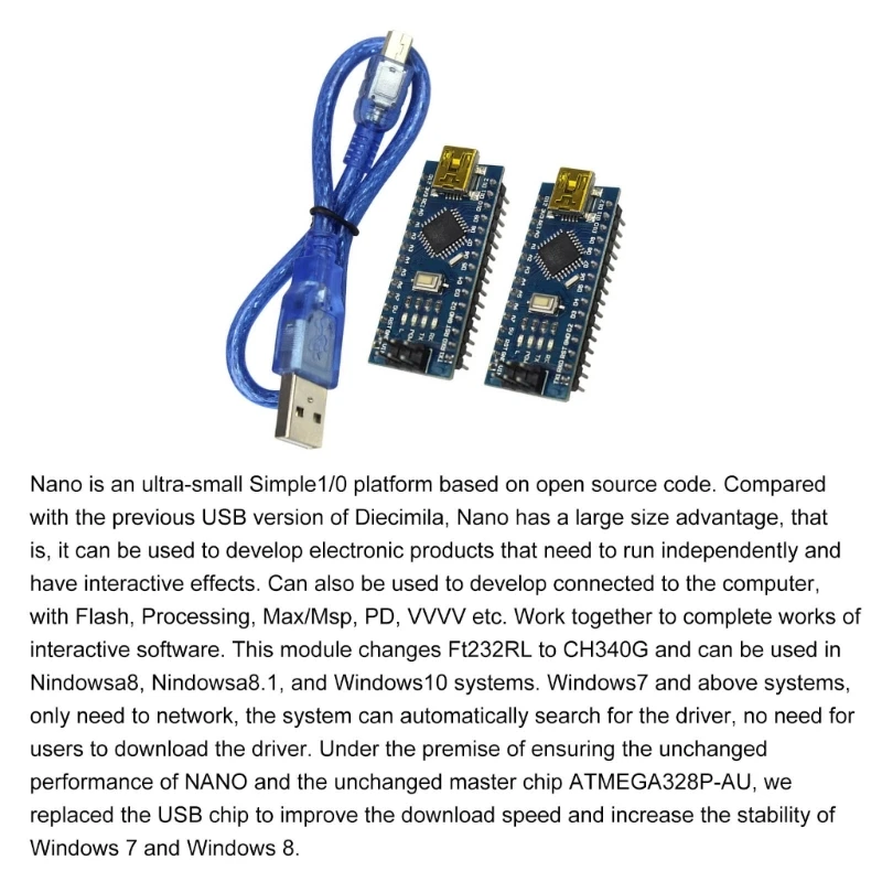 แผงวงจรนาโน .0 ใหม่ 2 ชิ้นพร้อมการเชื่อมต่อ USB ขนาดเล็กสำหรับโครงการการเขียนโปรแกรม