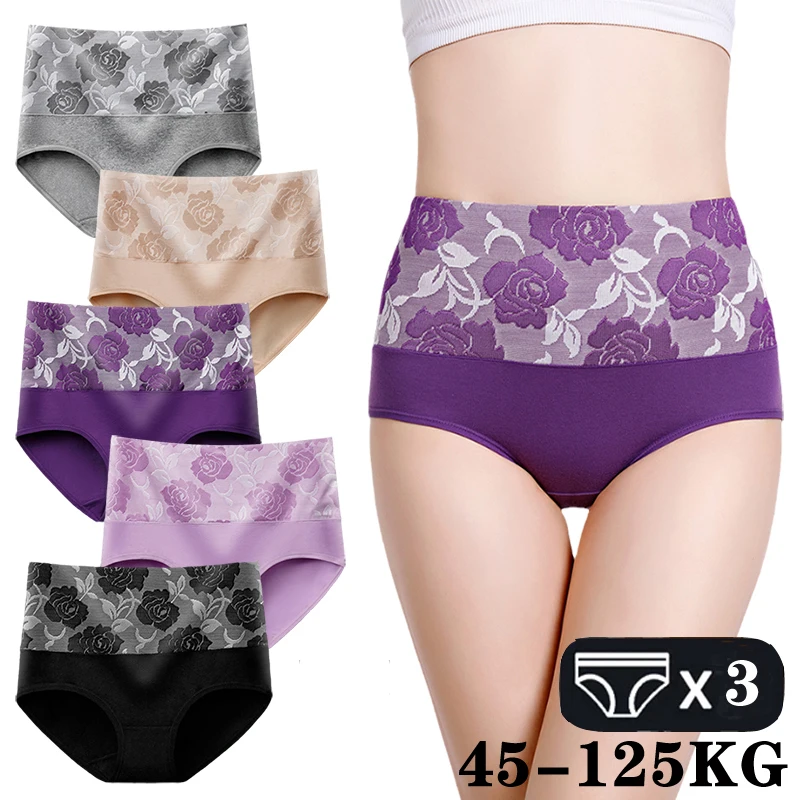 M-5XL Women\'s Panties Female Underpants Cotton Underwear High Waist Panties Sexy Lingeries Soft Briefs Plus Size Pantys 3PCS/Lot