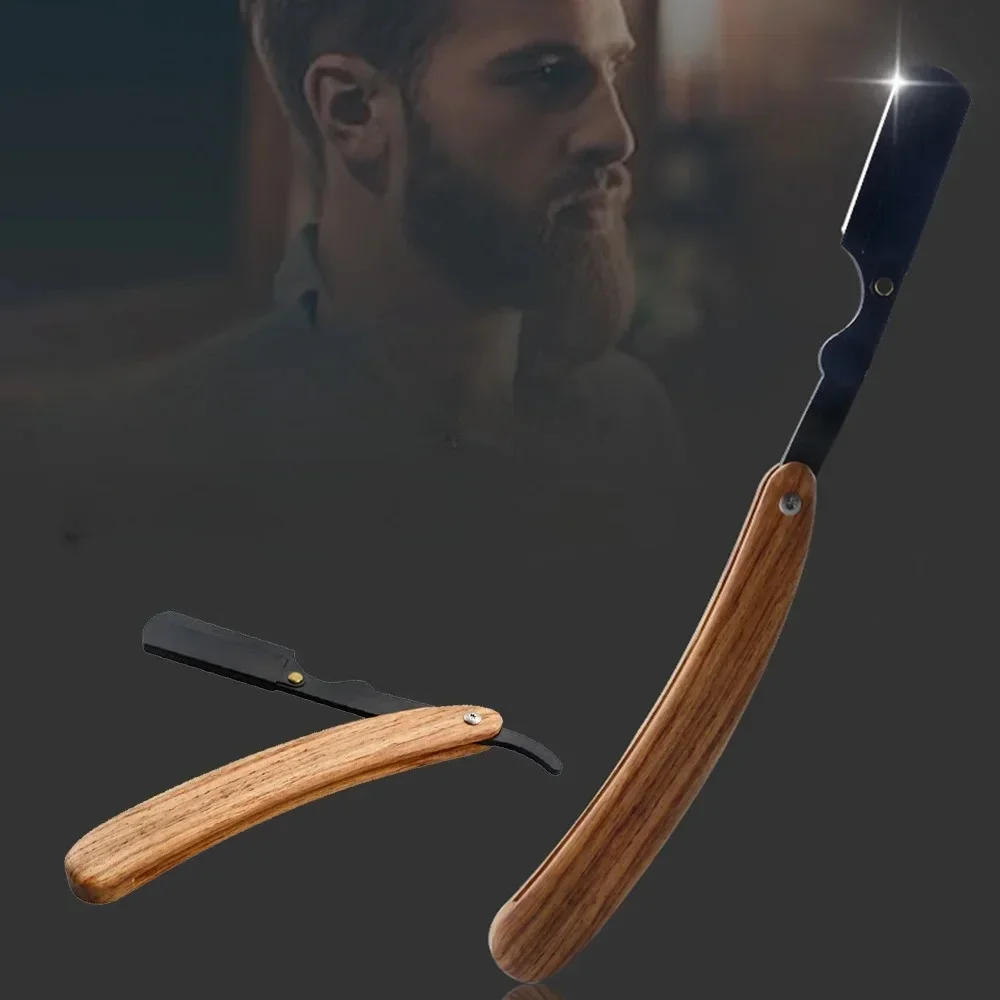 1 pz legno uomo rasatura strumenti da barbiere rasoio per capelli coltello da barba pieghevole supporto per rasoio dritto in acciaio inossidabile rasoio barba trimmer