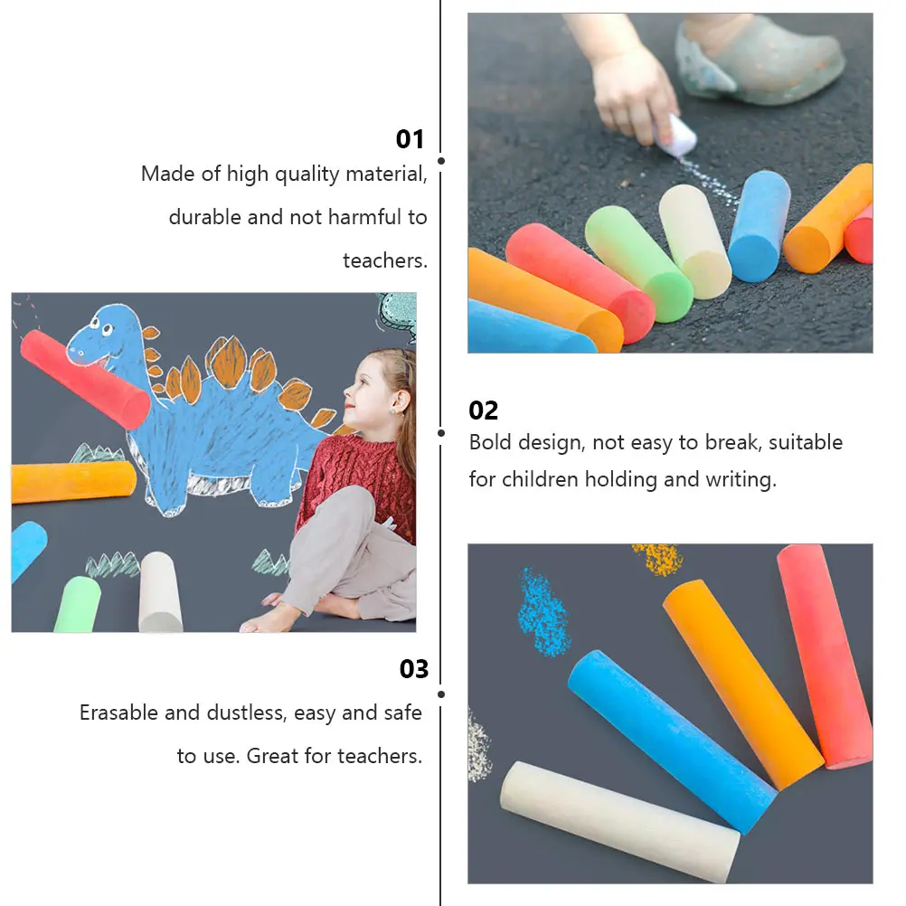 

20pcs Dustless Eco-Friendly Erasable Painting Chalk Bright Color Light Weight Portable Safe For Teachers Smooth Writing Bold
