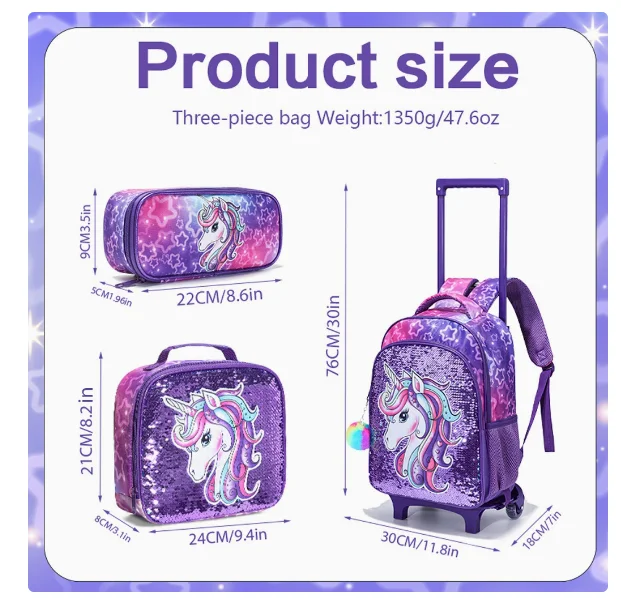 

Набор школьных сумок на колесиках для учениц начальной школы с сумкой для обедов, пеналом и дорожной сумкой на колесиках для девочек, чемодан на колесиках