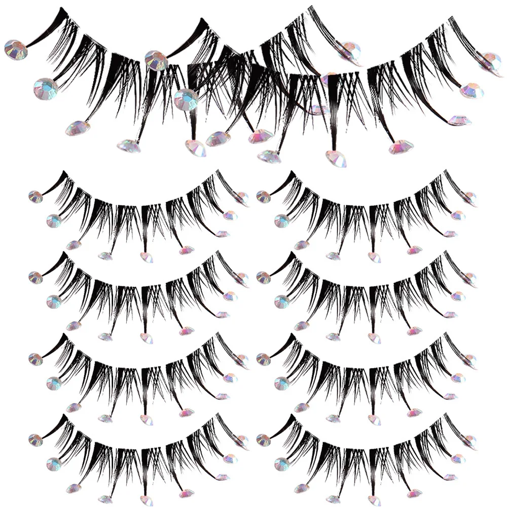 

5Pairs Decorative Rhinestone False Lashes Long Natural Style for Clubs Cosplay Prom Natural False Eyelashes
