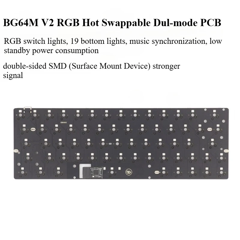 

BG64M V2 Печатная плата с левой передачей 64 трехрежимная GH60 Проводной и Bluetooth 2,4G RGB Type-C Беспроводной сигнал + аксессуары для механической клавиатуры