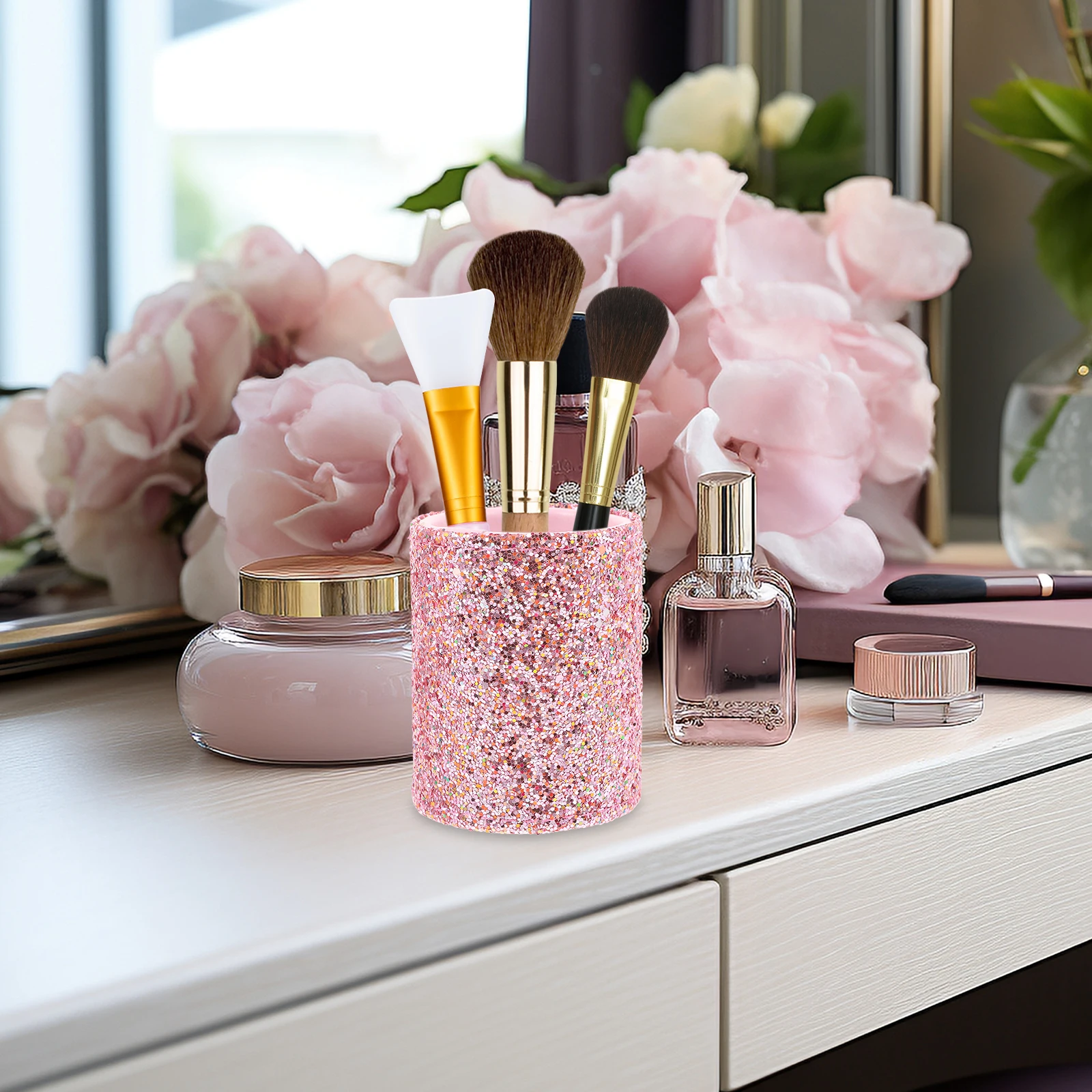 

Stunning Makeup Brush Holder Portable Glitter Makeup Brush Storage Bucket Lightweight Makeup Brush Case
