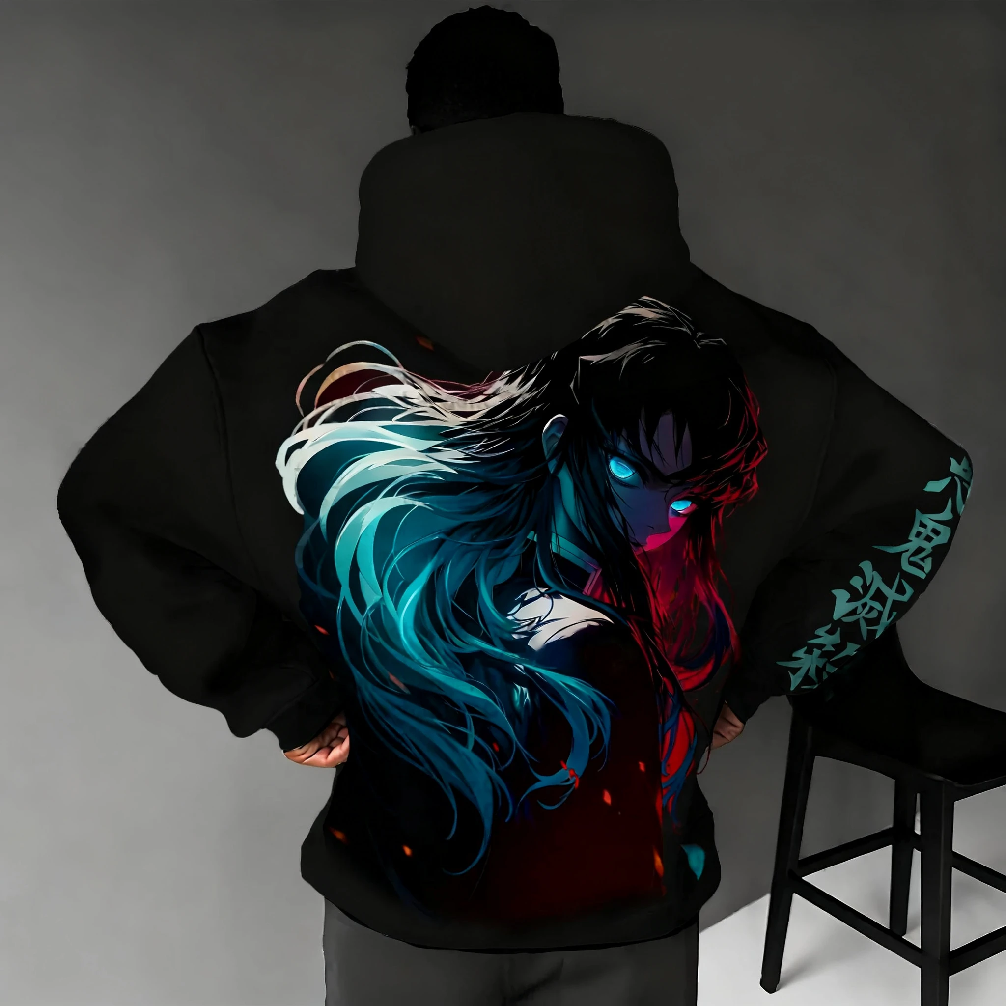 Demon Slayer Anime Tokitou Muichirou Pullover Ritsleting Bermotif Pria Musim Gugur/Dingin Baru Harajuku Serbaguna Kasual Sweater Longgar Atasan