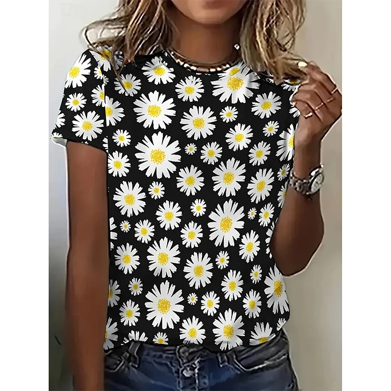 

Daisy Graphic Flower 3D Print T-Shirts Women Summer Casual O-Neck Short Sleeve T Shirt Harajuku Y2k Tees Tops Female Clothing