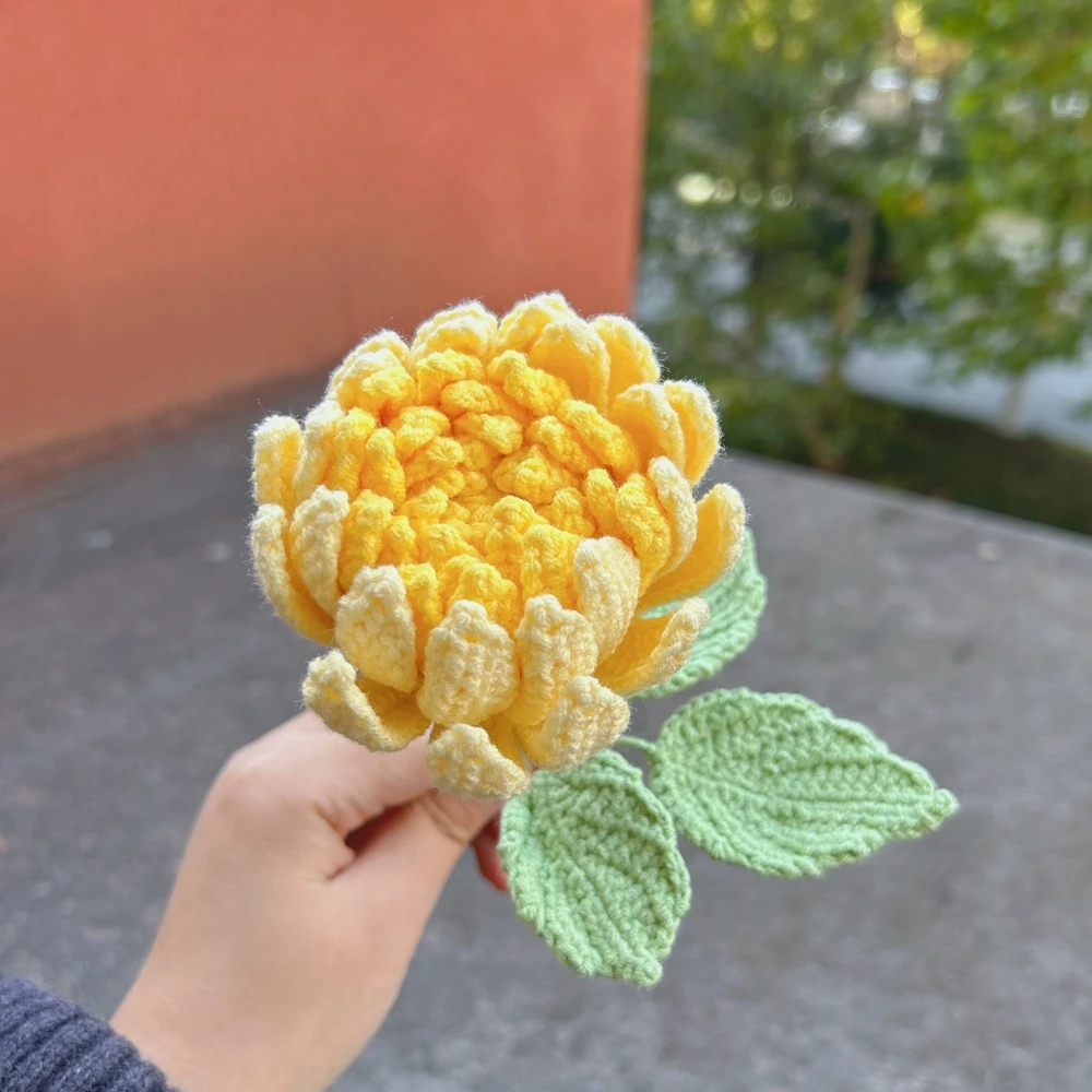Dahlia gehaakte bloemen handgemaakte luxe roze paars kunstmatige gebreide bloemen thuis bruiloft decoratie diy boeket voor geschenken - afbeelding 1