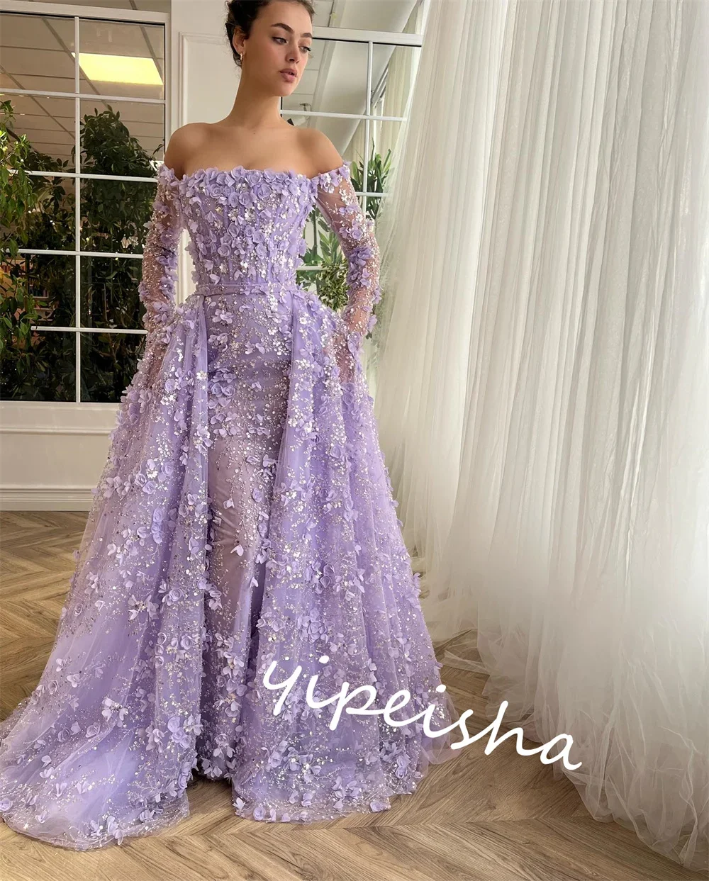 Vestido de fiesta de cóctel con apliques de Organza Jiayigong personalizado, vestido de ocasión a medida con hombros descubiertos, vestidos largos de Arabia Saudita