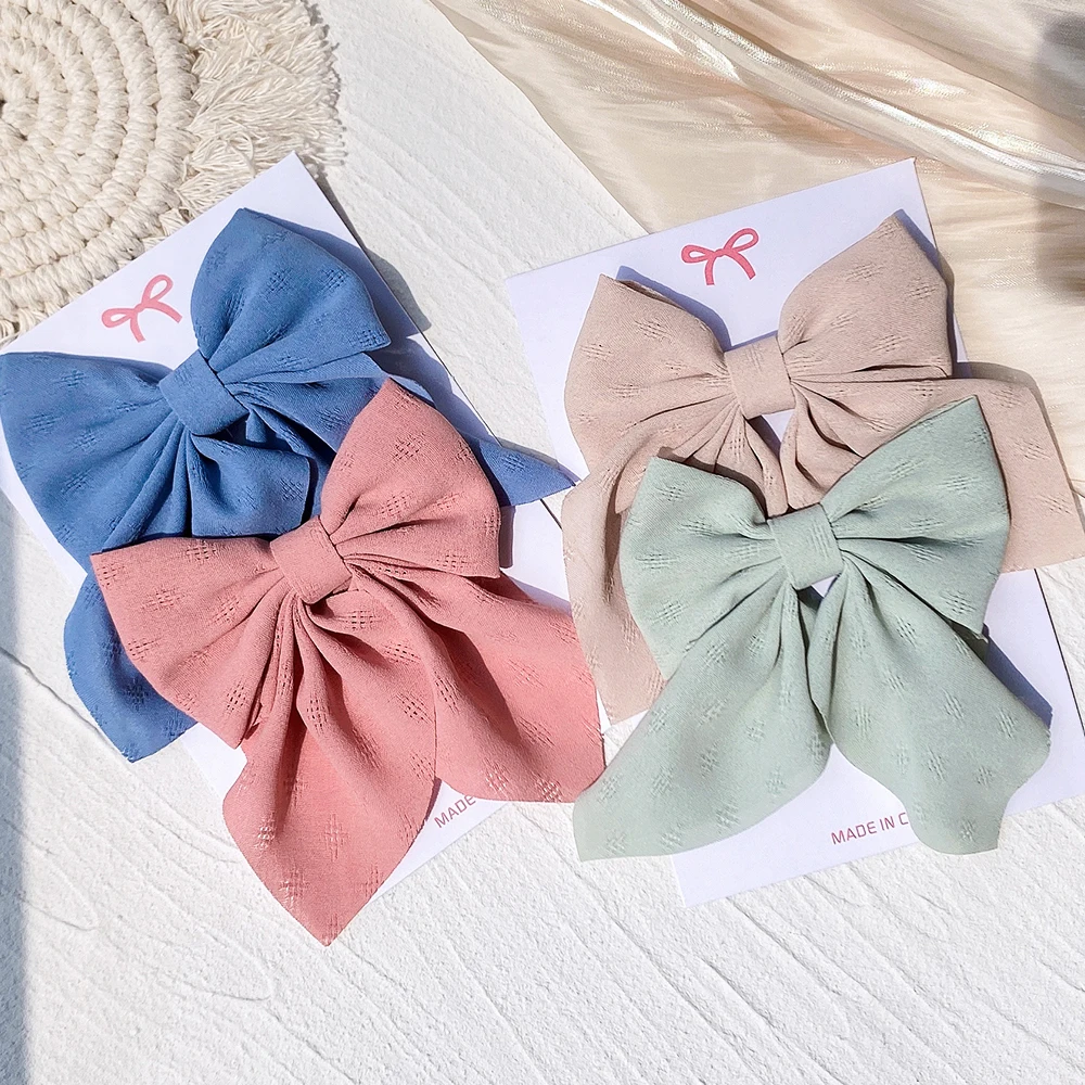 2Pcs/Set Fashion Sweet Big Bow Hair Clip For Women Girls Summer Elegant Solid Color Hairpins Children Headwear Hair Accessories