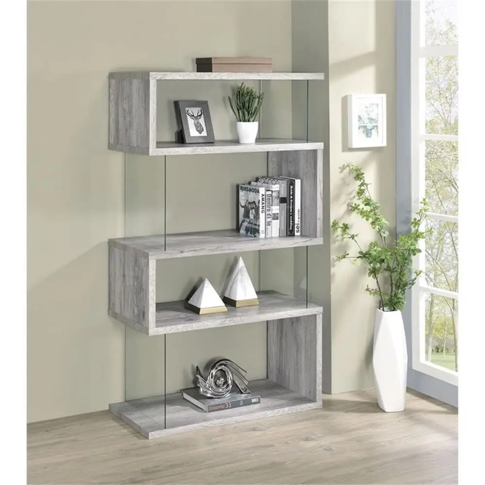 BOWERY HILL Zigzag Geometric 4-Shel Bookcase, 63